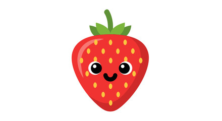 Cute Cartoon Strawberry with Smiling Face and Green Stem.