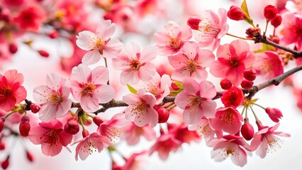 Delicate red cherry blossoms bloom in spring capturing nature's ephemeral beauty