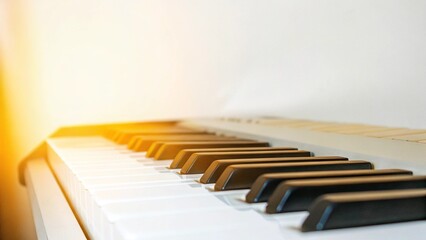 Keys of a keyboard instrument (piano, grand piano, synthesizer) with warm orange backlight. Atmospheric live music, evening concert, or relaxing easy listening cover.