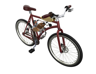Obraz premium Retro Engineering Charm: Vintage Motor-Assisted Cycle with Maroon Frame and Golden Tank. Isolated HD PNG for Nostalgic Transport, Classic Design Elements, Web Marketing, and Advertising Campaigns.