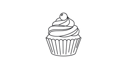 Simple Line Art Illustration of a Cupcake.