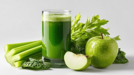 Fresh green juice with celery, apple, and spinach