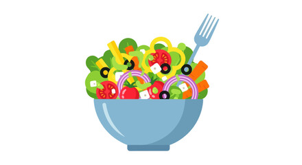 Colorful Salad Bowl with Fresh Vegetables and a Fork.