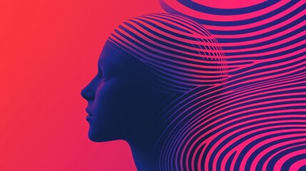 A stylized profile of a human head with flowing lines, set against a vibrant gradient background, symbolizing creativity and thought.