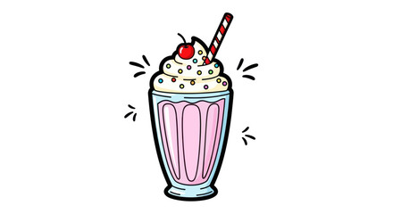 Delicious Pink Strawberry Milkshake with Whipped Cream and Cherry Topping.