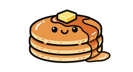 Stack of Cute Pancakes with Butter and Syrup.