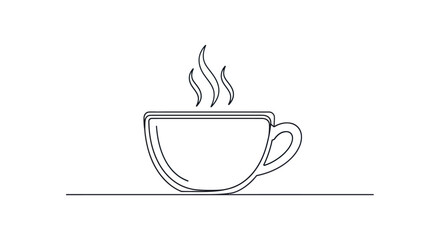 Minimalist Line Art - Steaming Coffee Cup Illustration.