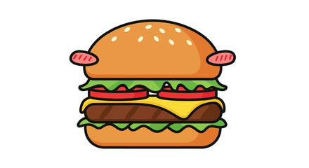 Cartoon-Style Double Cheeseburger with Sesame Seed Bun.