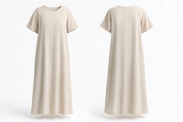 Women’s Striped Cotton Maxi Dress Mockup – Elegant Long Gown Template with Vertical Lines