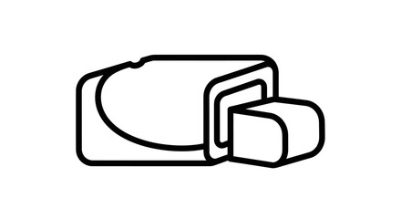 Simple black line art icon of a sliced loaf of bread with a single cut piece.