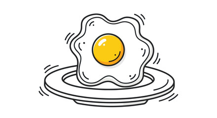 Cartoon Fried Egg on a Plate with Yellow Yolk.