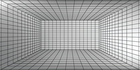 Perspective grid background 3d Vector illustration. Interior design Model projection background template. Line one point perspective