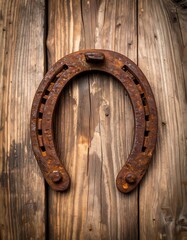 Rusty horseshoe on weathered wood (2)