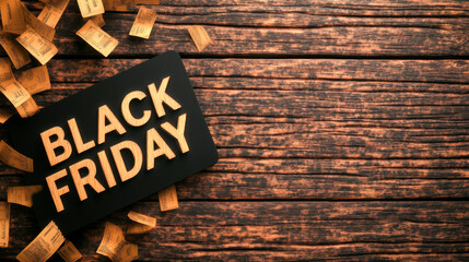 Black Friday sign on textured backgrounds with autumn leaves and tickets