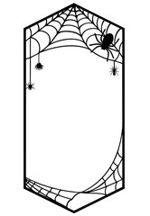 Tall Vertical hexagonal Halloween frame with spider webs and ornamental lace lines, gothic spooky border with spiders
