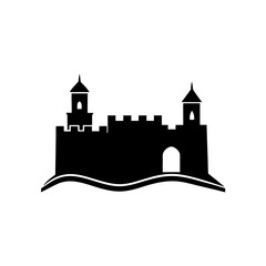 Fototapeta premium Black silhouette of a medieval castle art on transparent background