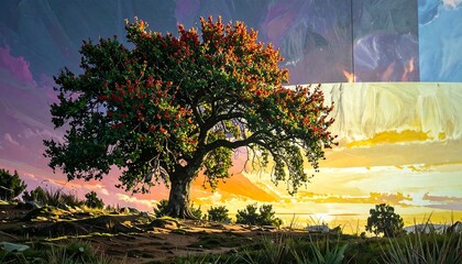Vibrant tree at sunset