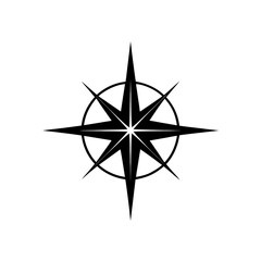 Fototapeta premium Black compass rose with circle outline art on transparent background silhouette