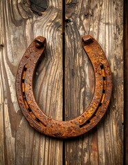 Rusty horseshoe on weathered wood (3)