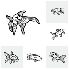 Set of Koi fish logo design vector template. Koi fish line art. Koi fish japanese logo vector element
