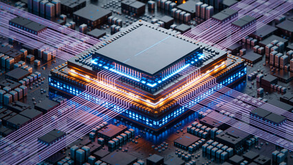Fototapeta premium Futuristic CPU Microchip on a Circuit Board