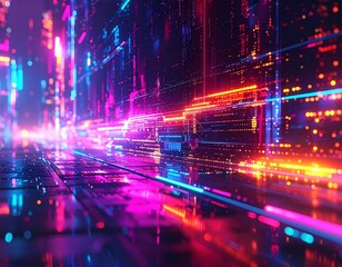Cyberpunk Neon City Street with Holographic Billboards