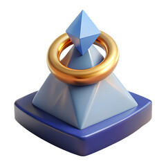 3D Abstract Pyramid with Golden Ring and Geometric Shapes