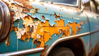 Rusty, peeling paint on vintage car