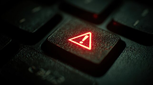 Close-up view of a computer keyboard key illuminated with a warning message.