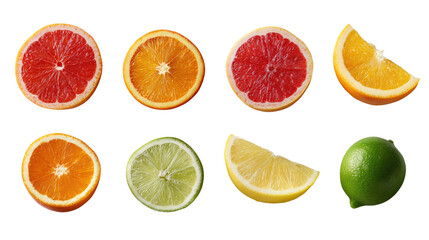 Fototapeta premium Citrus Burst: A vibrant assortment of freshly sliced citrus fruits bursts with color and freshness, showcasing the natural beauty and refreshing zest of nature's bounty.