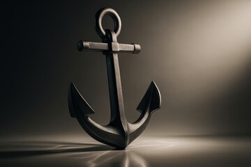 Metal anchor in spotlight. Use for trust, reliability, branding identity and financial services 
