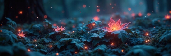 Enigmatic, glowing leaves shimmer with otherworldly luminescence, emanating a mystical aura Perfect for fantasy, magical, and spiritual themes , nature, wisdom, enchanted forest