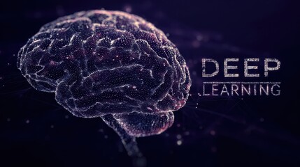 Digital illustration of a brain with deep learning text overlay.