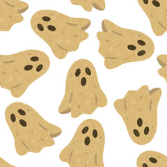 Seamless Cute Ghost Pattern Halloween Cartoon