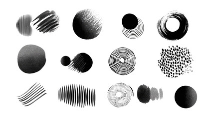 Fototapeta premium Ink Textures in Grayscale: A collection of abstract ink textures in varying shapes, sizes, and patterns, offering a diverse range of grayscale elements for artistic projects.