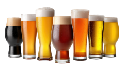 Artisan Beer Selection: A curated selection of meticulously crafted beers, each displaying a unique hue and a frothy, creamy head, inviting a sensory exploration of flavors and aromas.