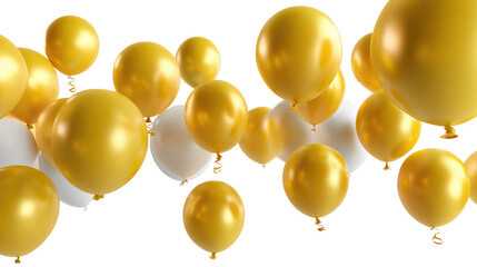 Golden and White Balloons: Festive balloons in gold and white float against a pristine background, perfect for a celebratory moment or special event. 