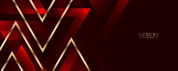 3D red luxury abstract background overlap layer on dark space with golden triangle lines effect decoration. Modern graphic design element cutout style concept for web, flyer, card, or brochure cover