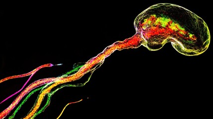 Glowing molecular structures of fat cells against a cosmic background, representing dietary impact.