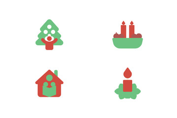 Fototapeta premium Christmas icons tree candles house family festive symbols vector