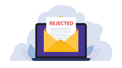 Rejected letter displayed on a laptop screen. Concept of negative response for college applications, university admissions, or workplace notifications
