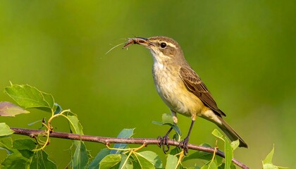 Fototapeta premium Small bird perched on branch, eating