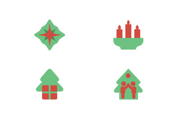 Christmas icons star candles gift tree people celebration vector