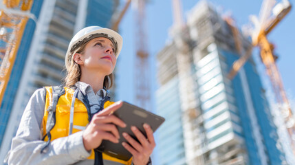 Project manager overseeing architectural development at construction site