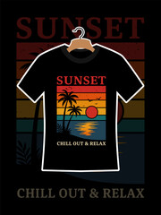 Sunset Chill Out & Relax Retro Vintage T Shirt Design