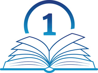 Vector illustration of vector art of open book with number 1 and a blue arc