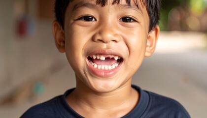 Smiling boy with missing tooth