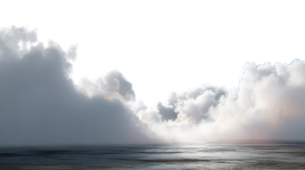 Dramatic Cloudscape over Water: A breathtaking vista featuring a low-angle shot of a vast expanse of water beneath a sky dramatically sculpted by imposing, brooding clouds. Capture the beauty, power.