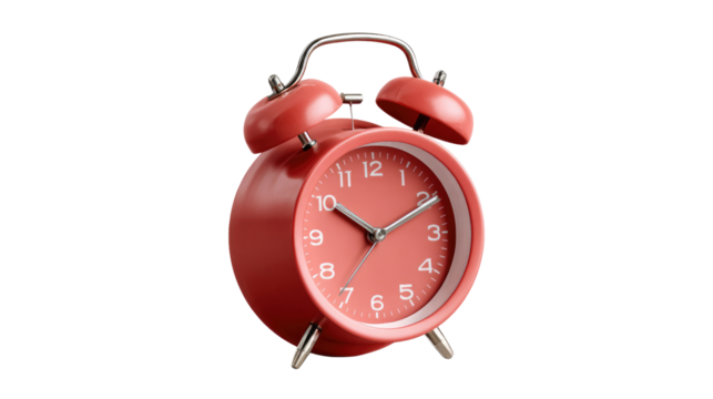 Red Alarm Clock: A detailed capture of a classic red alarm clock, a symbol of time, deadlines and daily routines.