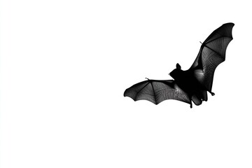 Silhouette of a flying bat against a white background